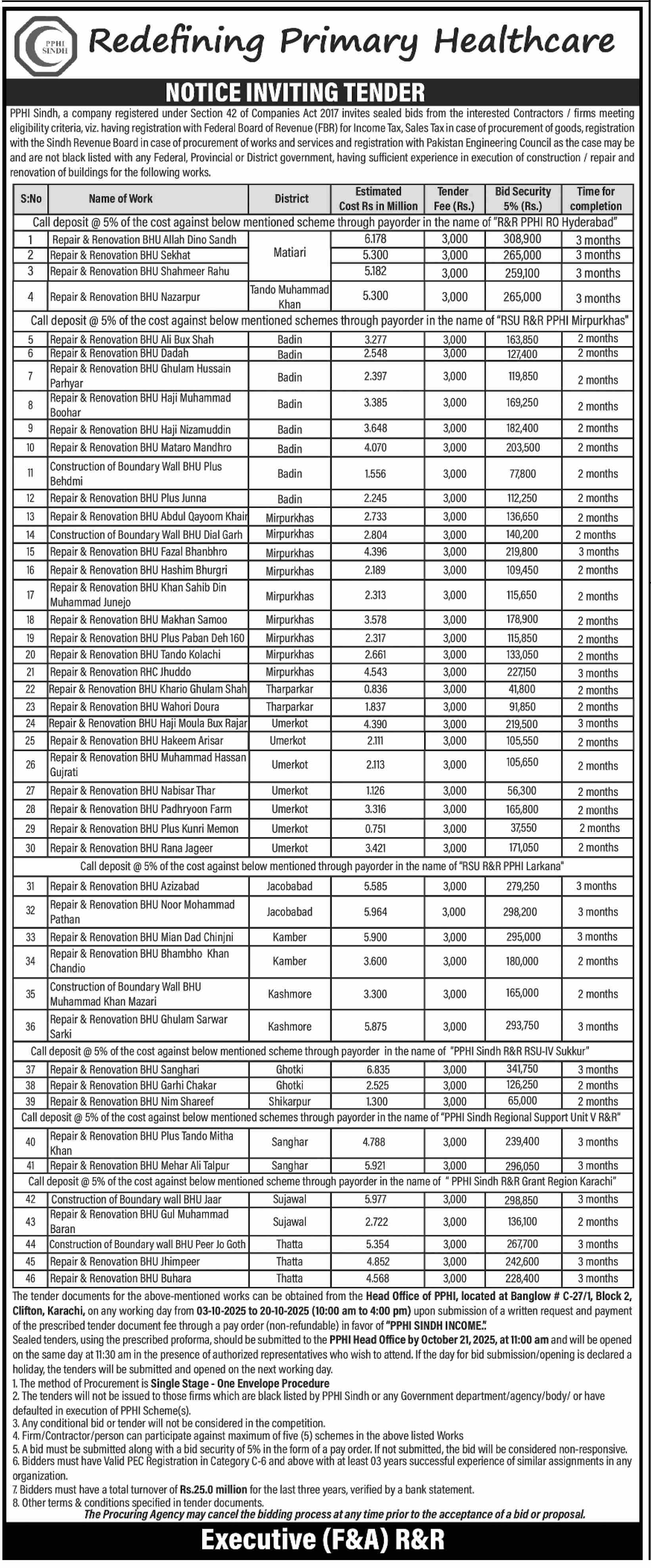 Redefining Primary Healthcare Tender Notice